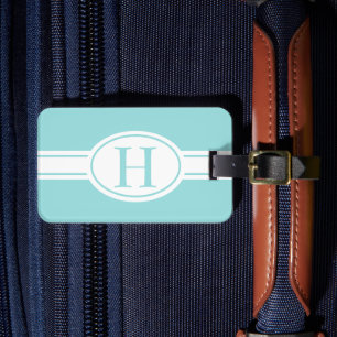 Weißes Band Oval Schild Blau Monogramm Gepäckanhänger