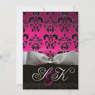 WEIßES BAND ROSA FUCHSIA SCHWARZ DAMAST MONOGRAMM EINLADUNG