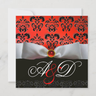 WEIßES BAND ROT SCHWARZ  DAMAST MONOGRAMM Rubin Einladung