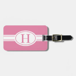 Weißes Band und ovales Schild mit Monogramm Gepäckanhänger