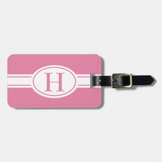 Weißes Band und ovales Schild mit Monogramm Gepäckanhänger (Vorderseite horizontal)