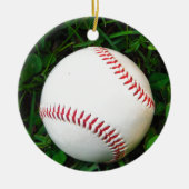 Weißes Baseball mit rotem Stich Keramik Ornament (Vorne)