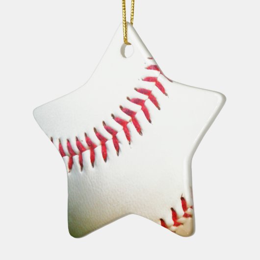 Weißes Baseball mit rotem Stich Keramik Ornament (Links)