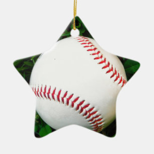 Weißes Baseball mit rotem Stich Keramik Ornament