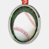 Weißes Baseball mit rotem Stich Ornament Aus Metall (Links)