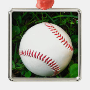 Weißes Baseball mit rotem Stich Ornament Aus Metall