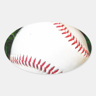 Weißes Baseball mit rotem Stich Ovaler Aufkleber