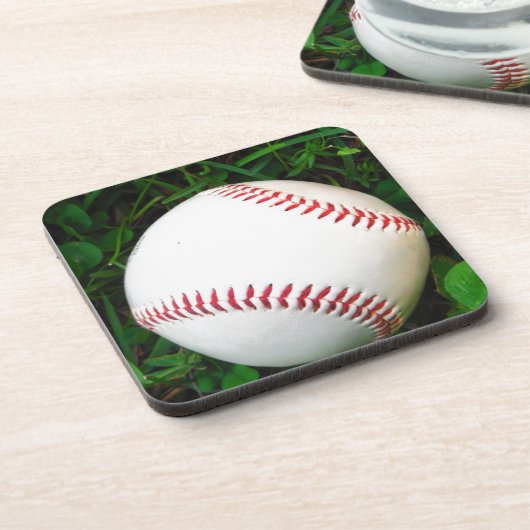 Weißes Baseball mit rotem Stich Untersetzer (Linke Seite)