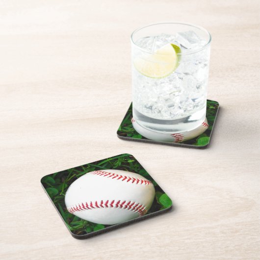 Weißes Baseball mit rotem Stich Untersetzer (Rechte Seite)