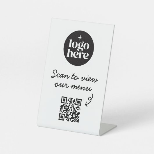 Weißes Basis-Logo-Menü-QR-Code für Geschäftsmenüs Sockelschild (Vorderseite)