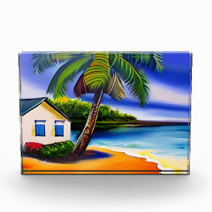 Weißes Beach House und Blaues Wasser Fotoblock