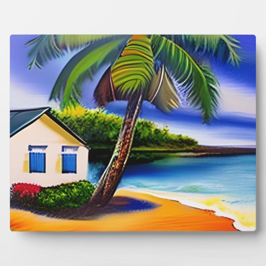 Weißes Beach House und Blaues Wasser Fotoplatte (Vorderseite)