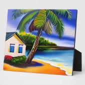 Weißes Beach House und Blaues Wasser Fotoplatte (Seite)