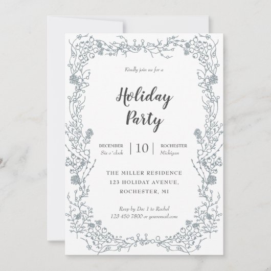 Weißes Beerenrahmen-Feiertags-Party Einladung (Vorderseite)
