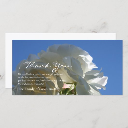 Weißes Beileid des Rosen-blauen Himmel-3 danken Dankeskarte (Vorne/Hinten)