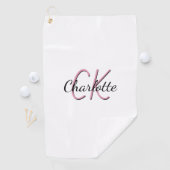 Weißes, benutzerdefiniertes Monogramm Name Rosa Sk Golfhandtuch (Insitu)