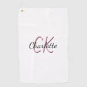Weißes, benutzerdefiniertes Monogramm Name Rosa Sk Golfhandtuch (Vorderseite)