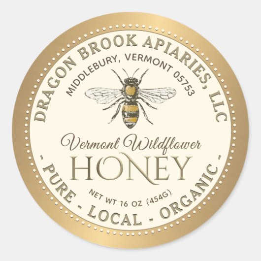 Weißes Bio Honiglabel mit Honigbiene Runder Aufkleber (Vorderseite)