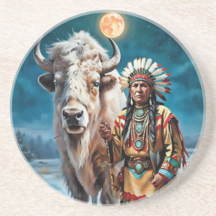 Weißes Bison und amerikanischer Oberbefehlshaber Getränkeuntersetzer