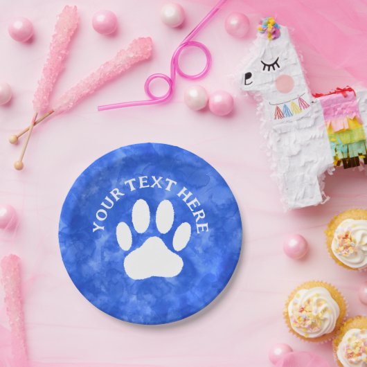 Weißes Blatt Drucken Benutzerdefinierter Text Blau Pappteller (Party)