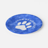 Weißes Blatt Drucken Benutzerdefinierter Text Blau Pappteller (Schrägansicht)