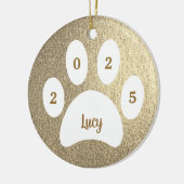 Weißes Blatt Gold Hund Foto mit Name Year Keramik Ornament (Links)