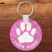 Weißes Blatt Print Custom Text Pink Wasserfarbe Schlüsselanhänger (Rückseite)