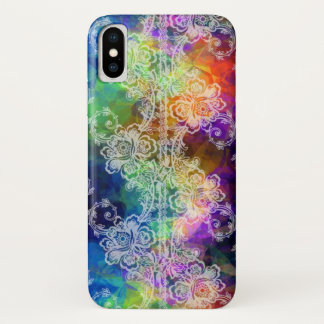 Weißes Blatt über dem Rainbow-Gewebe iPhone X Hülle