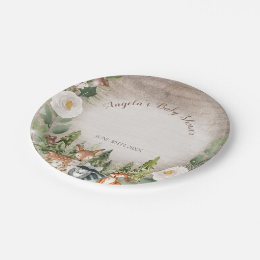 Weißes Blatt Winterwald Pappteller (Schrägansicht)