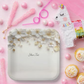 Weißes Blätter aus Elfenbein Pappteller (Party)