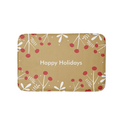 Weißes Blätter & Berries Goldener Weihnachtsfest Badematte (Vorderseite)