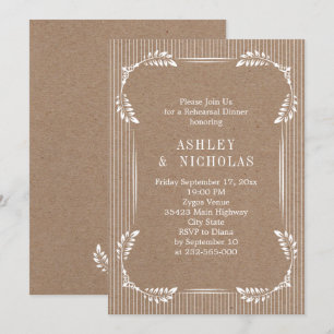Weißes Blätter Kraftpapier Hochzeit Probe Dinner Einladung