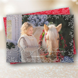 Weißes Blätter Weihnachts-Foto Feiertagskarte