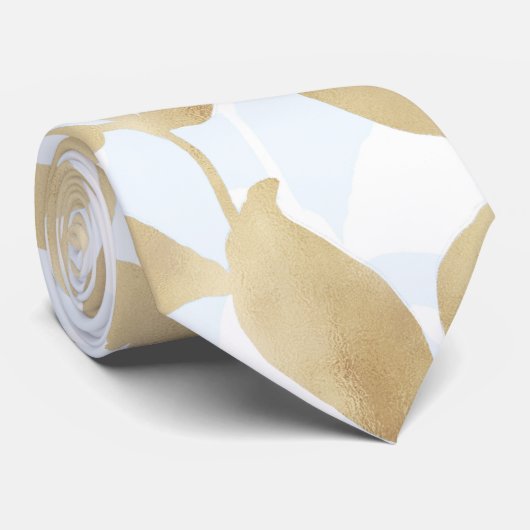 Weißes Blattmuster Krawatte (Gerollt)