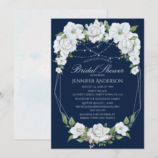 Weißes blaues Brautparty Einladung (Vorne/Hinten)
