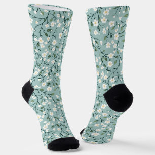 Weißes blaues Cottage-Kern Vintage-Blumenmuster Socken