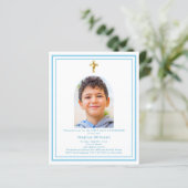 Weißes blaues Foto Erste Kommune Einladung (Stehend Vorderseite)