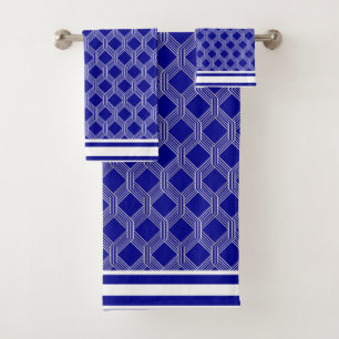 Weißes blaues geometrisches Muster-Bad-Tuch-Set Badhandtuch Set