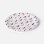 Weißes Blaues Nautikmuster Pappteller (Schrägansicht)