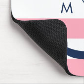 Weißes blaues rosa Monogramm Stripes Anker Mousepad (Ecke)