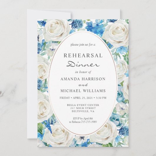 Weißes blaues Sage Grünes Probe Abendessen Einladung (Vorderseite)