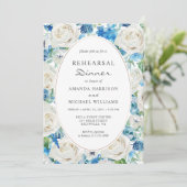 Weißes blaues Sage Grünes Probe Abendessen Einladung (Stehend Vorderseite)