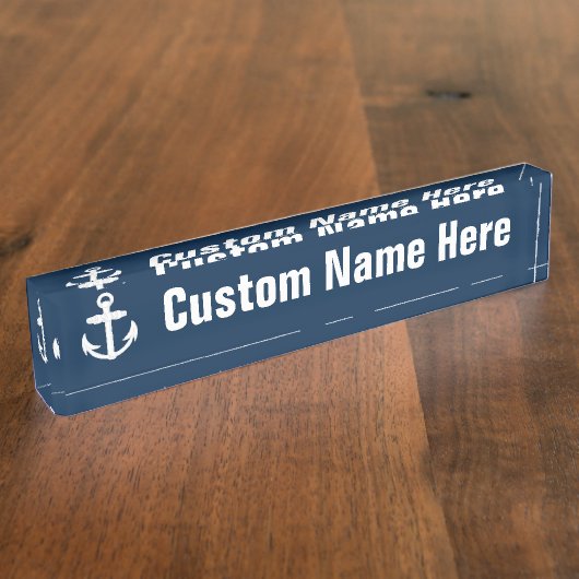 Weißes/blaues Seeanker-Symbol Namensplakette (Seite)