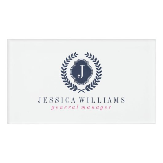 Weißes blaues Wappen mit kundenspezifischem Monogr Namenschild (Vorderseite)