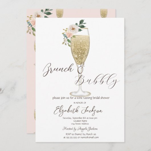 Weißes Blume Champagner Brunch & Bubbly Einladung (Vorne/Hinten)