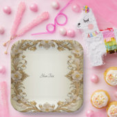 Weißes Blume Decorative Goldplatten Pappteller (Party)