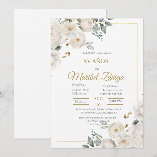 Weißes Blume Einladung (Vorne/Hinten)