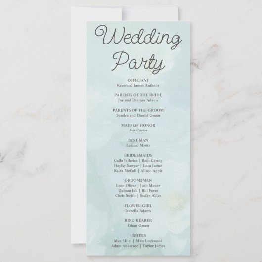 Weißes Blume-Grün-Hochzeitsprogramm (Rückseite)