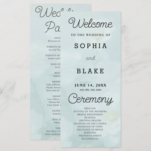 Weißes Blume-Grün-Hochzeitsprogramm (Vorne/Hinten)