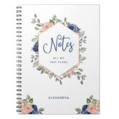 Weißes Blumen| Rosen-Gold geometrisch Notizblock (Vorderseite)